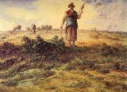Jean-Franc Millet A Shepherdess and her Flock Watercolour heightened with white USA oil painting reproduction